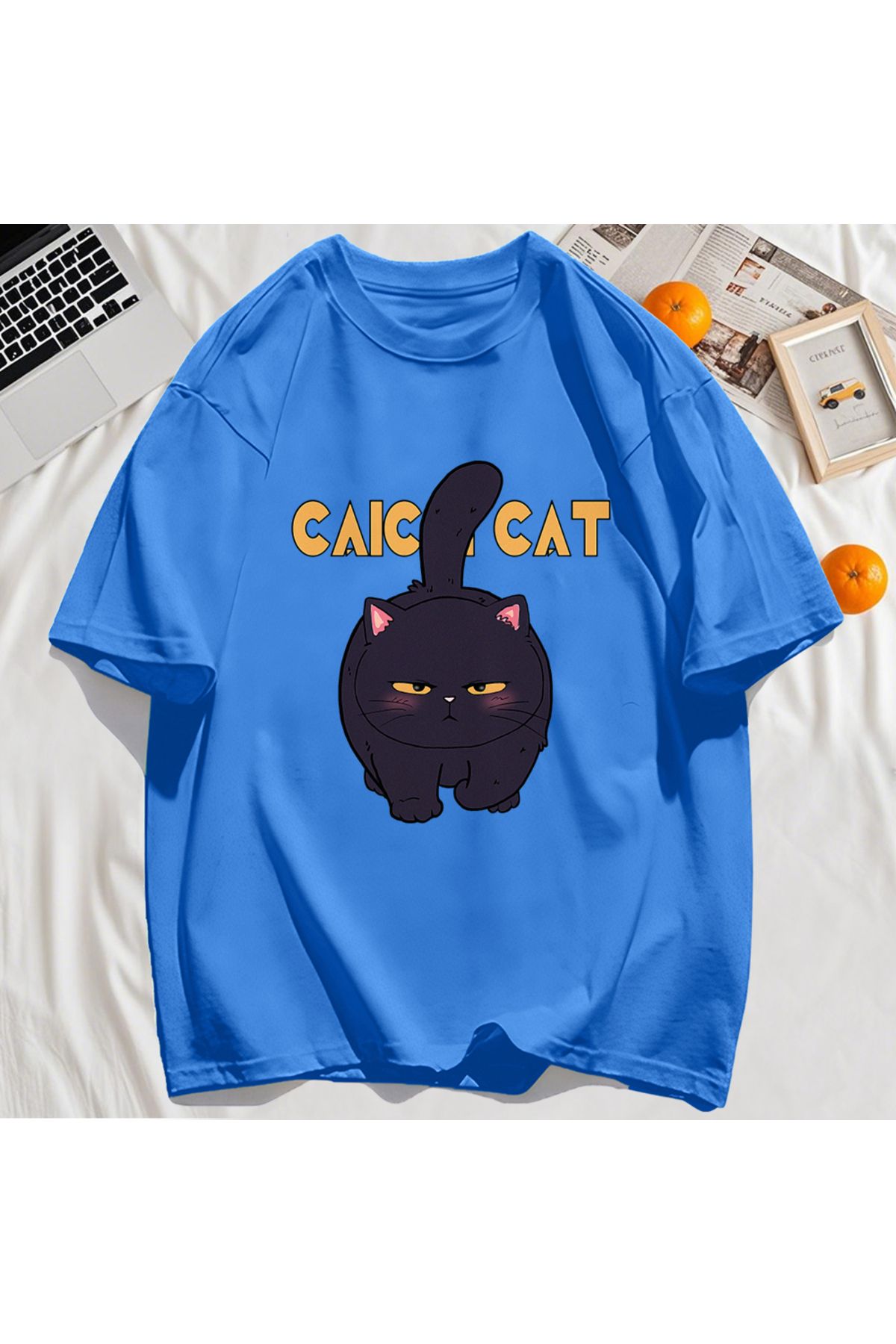 StartMore Y2k Vintage Tişört Tee Siyah Tombul Küçük Kedi Tasarım