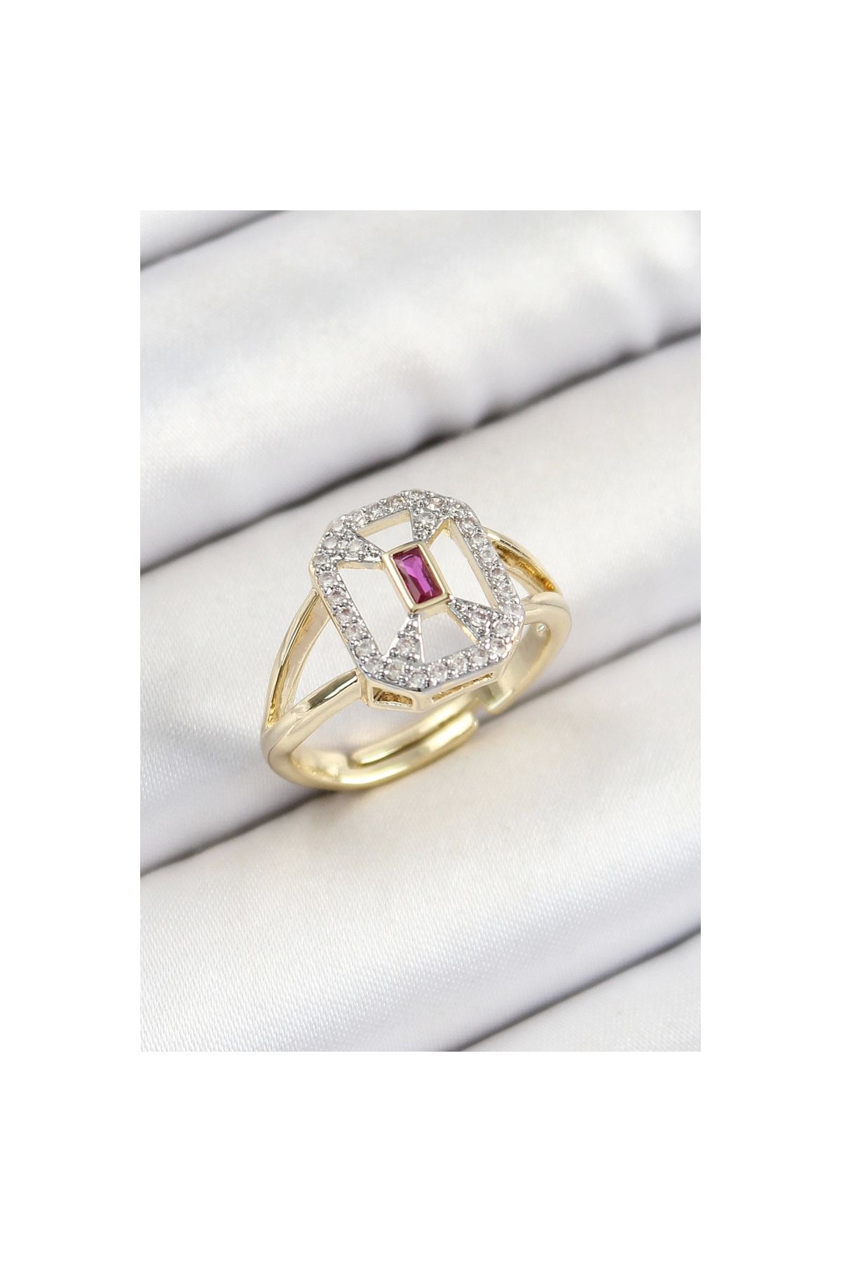 Marsilyan Pirinç Zirkon Taşlı Baget Model Gold Renk Kadın Yüzük - TJ-BYK3795