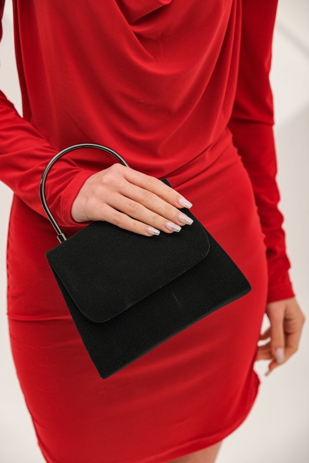 ROZA CANTA Kadın Siyah Simkum Abiye Clutch Portföy Çanta