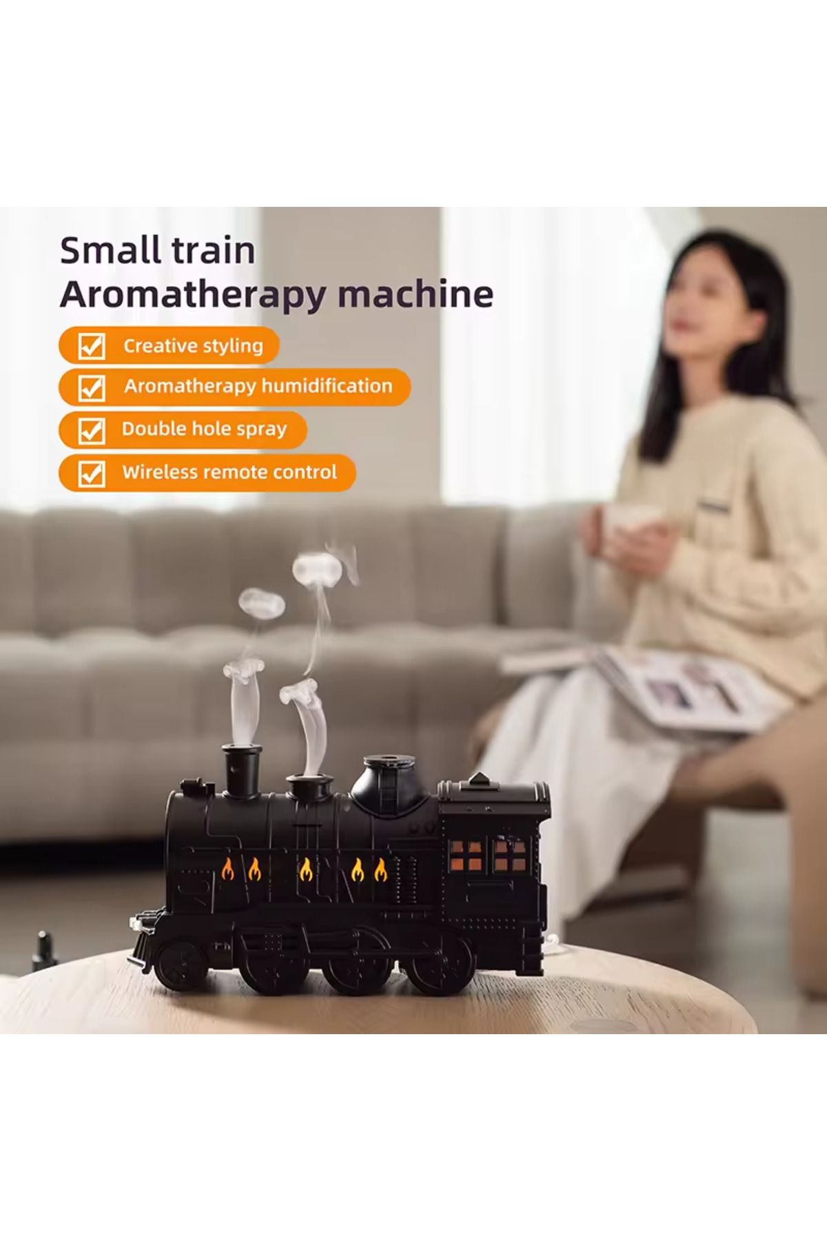 Mavi Keys 🚂 Retro Buharlı Tren Tasarımlı Buhar Difüzörü – LED Işıklı Aromaterapi & Nemlendirici Cihaz