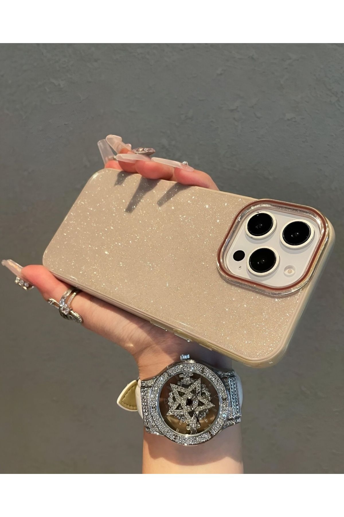 KILIF HOUSE Iphone 13 Uyumlu Simli Lens Hediyeli Sert Mika Simli Kılıf