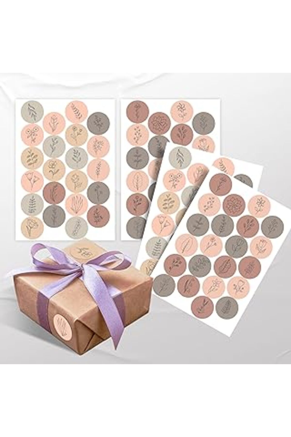 Mu Art Ahşap Colortouch Paketleme Çıkartmaları - Hediye Paketleri İçin Renkli Sticker - 88 Adet 3.4 Cm Çapında -