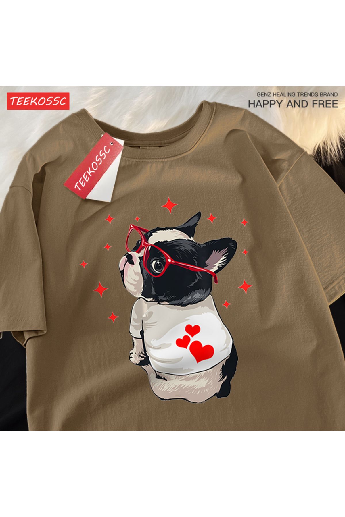 StartMore Y2k Vintage Tişört Tee Sevimli köpek geri bakmak baskı