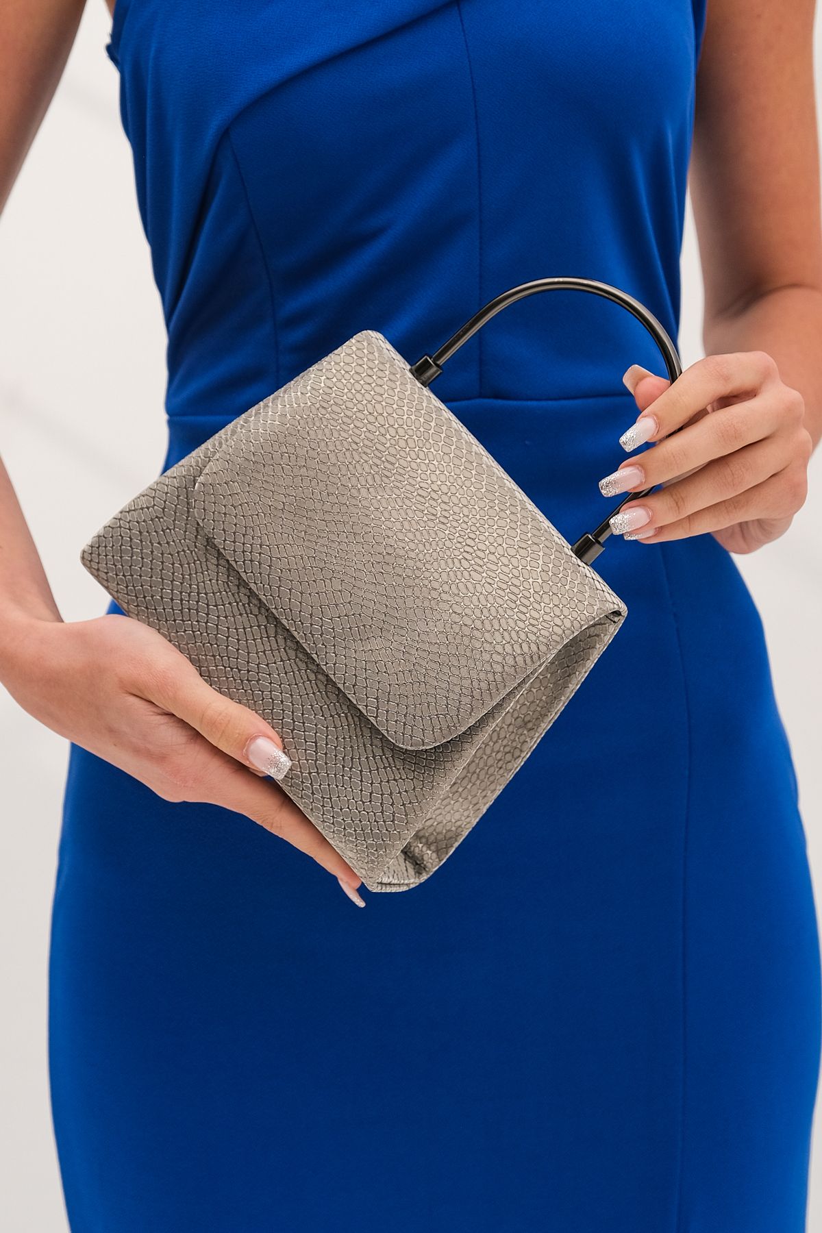 ROZA CANTA Kadın Platin Petek Abiye Clutch Portföy Çanta