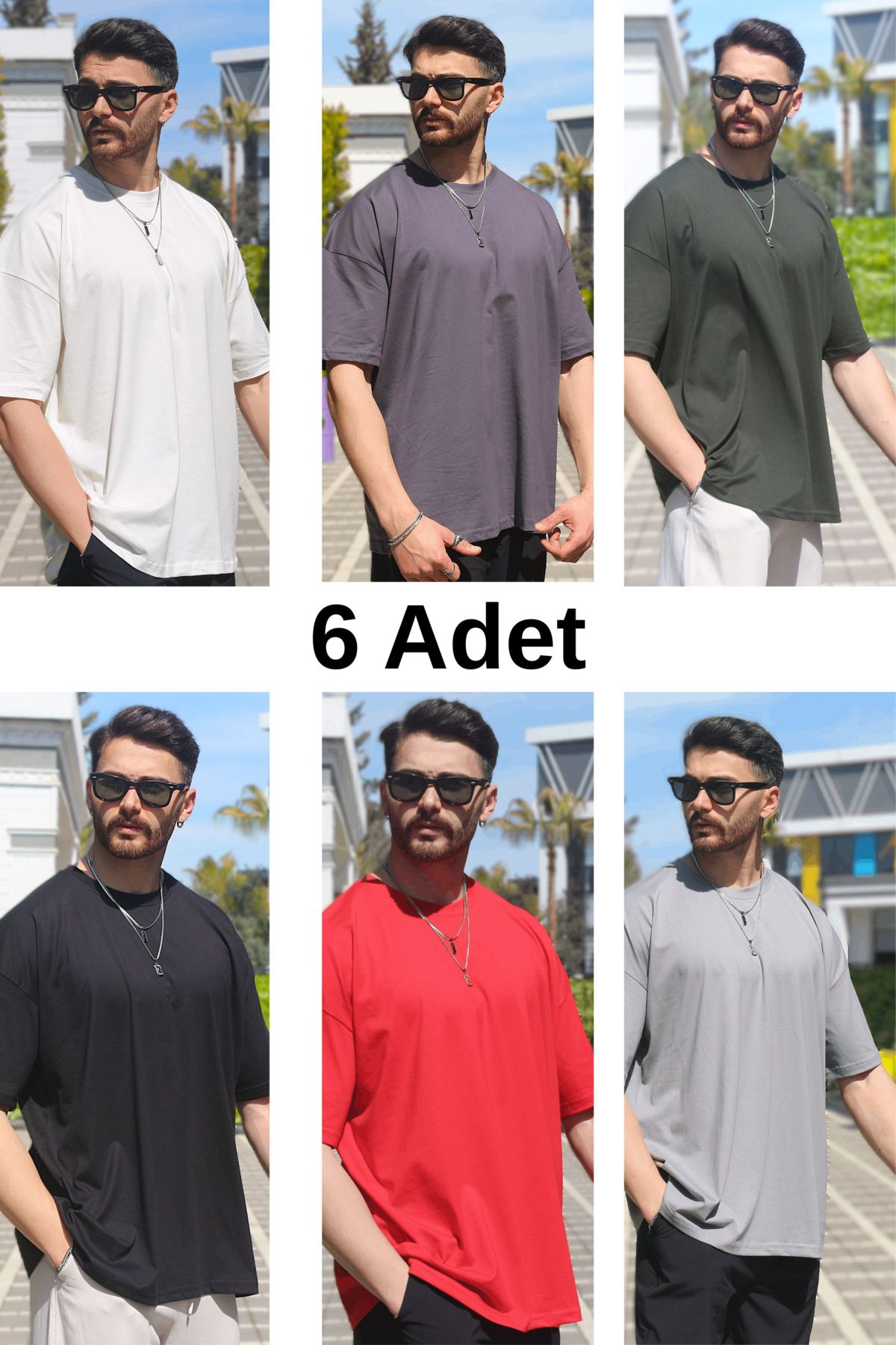 INFLUYENTE Erkek Çoklu Paket Oversize Süprem %100 Pamuk Kumaş Bisiklet Yaka T-shirt