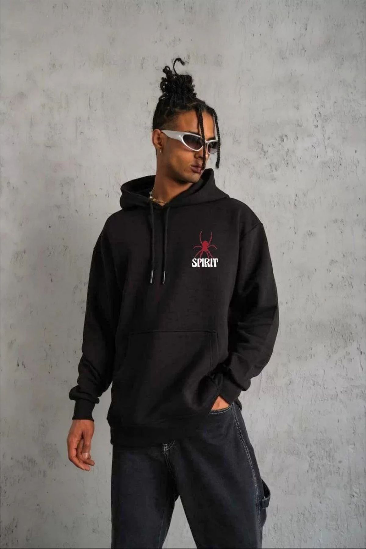 Silerra Unisex Kapşonlu Baskılı Sweetshirt - Siyah