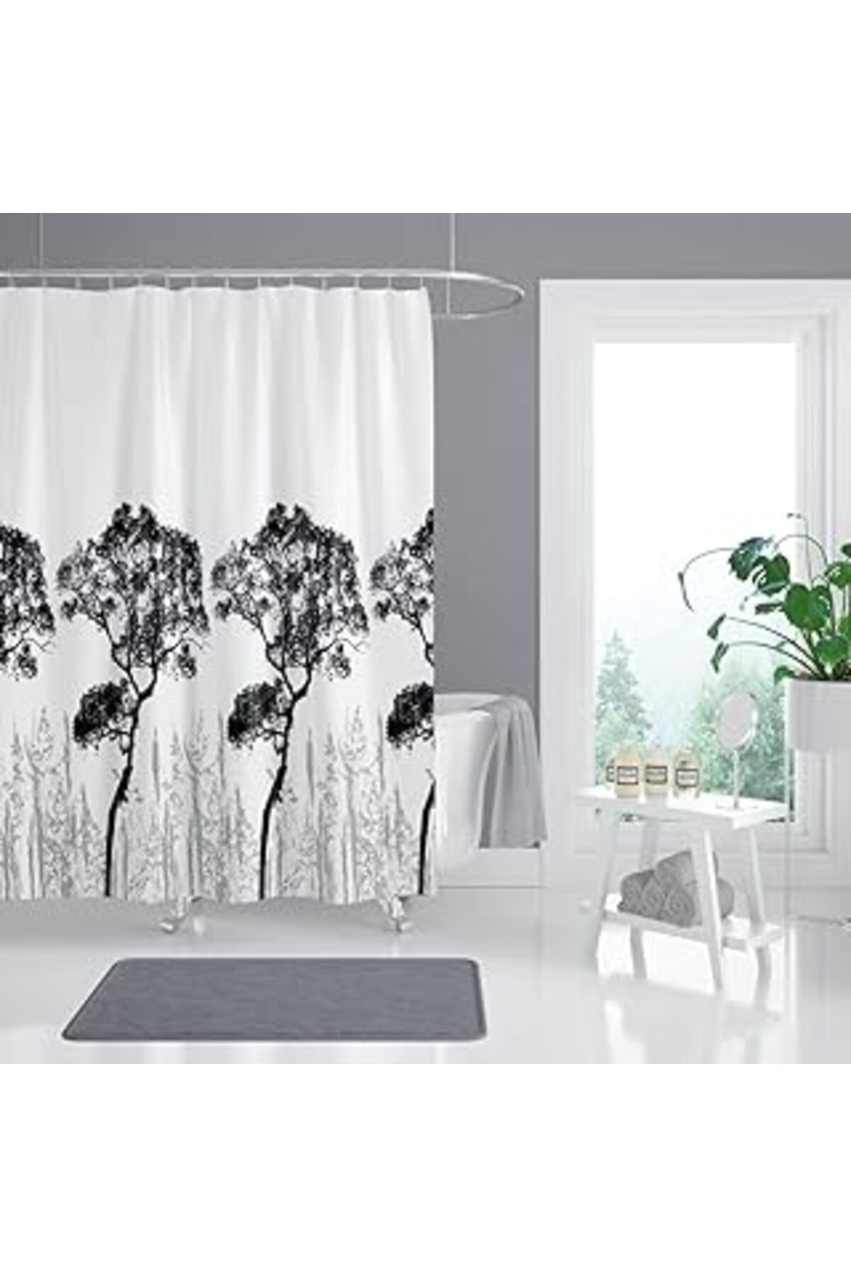 NETWORK ART Tropik Home Ağaç Desen Banyo Duş Perdesi-Beyaz Renk Duş Perdesi Ve Küvet Perdesi, 180X200 Cm Lüx Ba