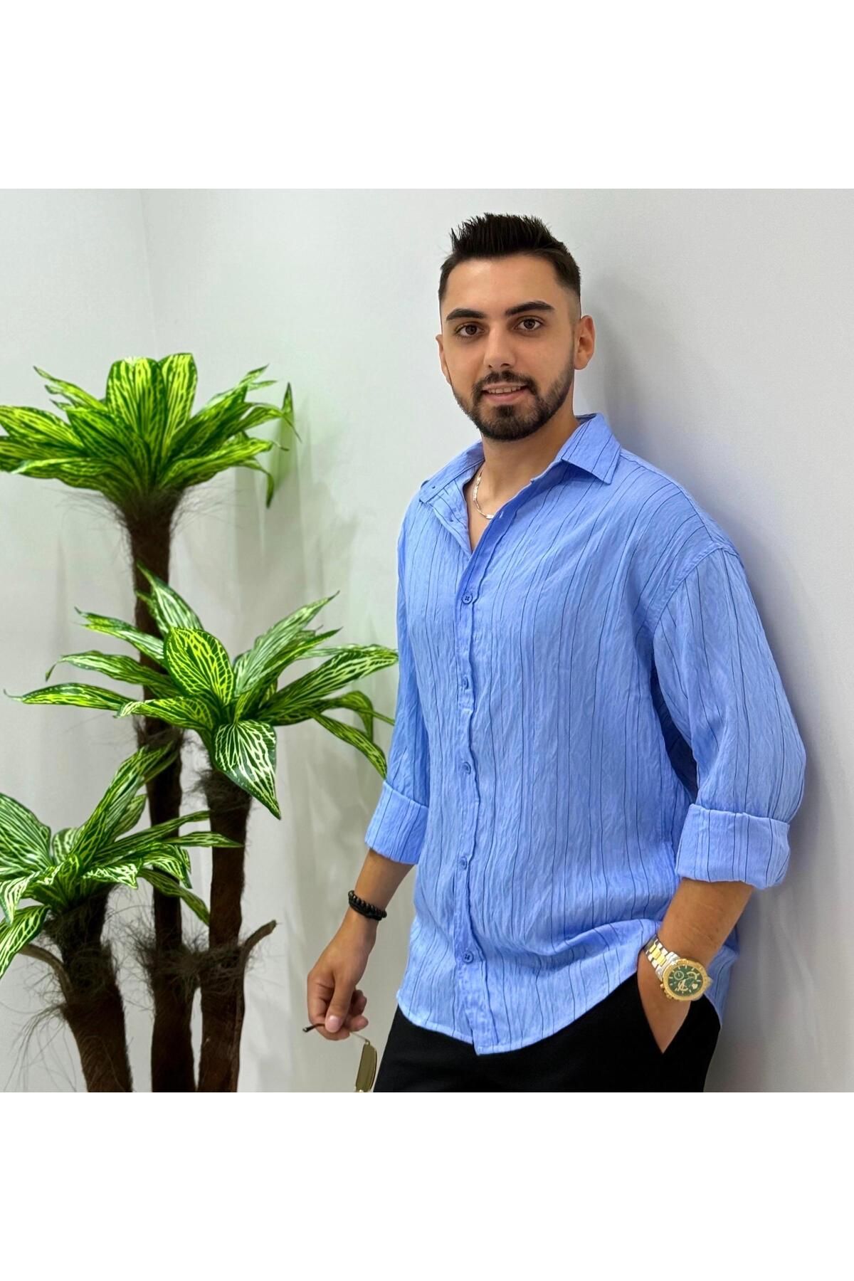 JACK CAPRİO Erkek Yeni Sezon Çizgili Gömlek Regular Kalıp Göbek Göstermeyen Kumaş Louıs