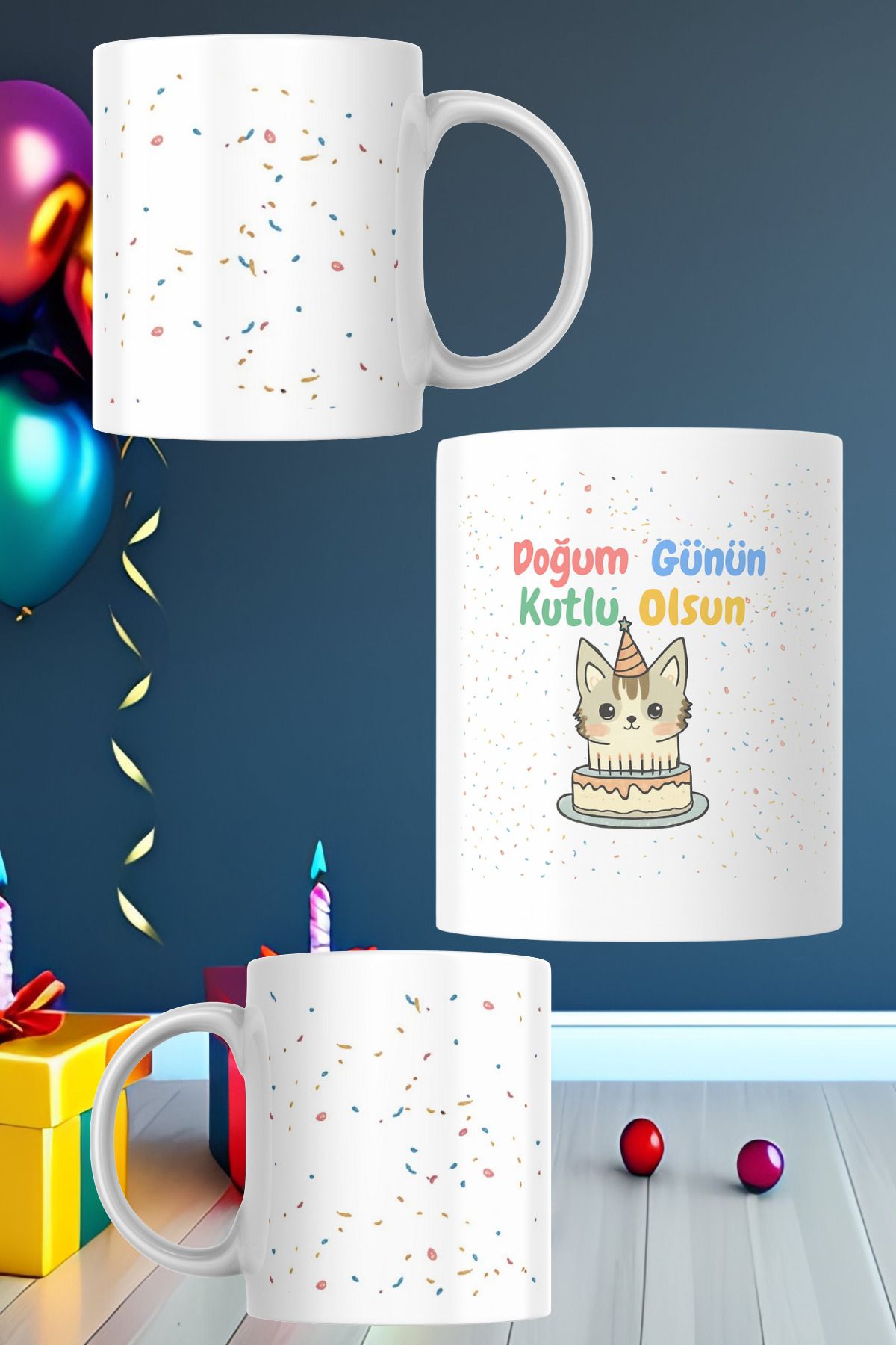 zerhome Doğum Günü 2 Temalı Beyaz Porselen Kupa Bardak