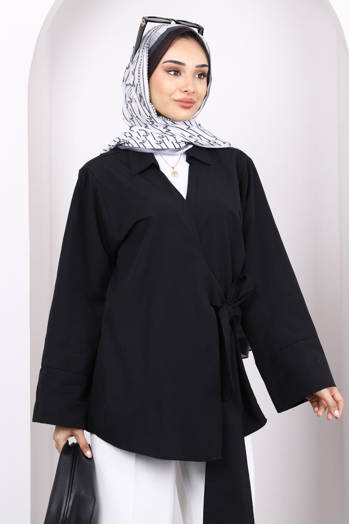 İmajButik Siyah Yan Bağlamalı Kimono
