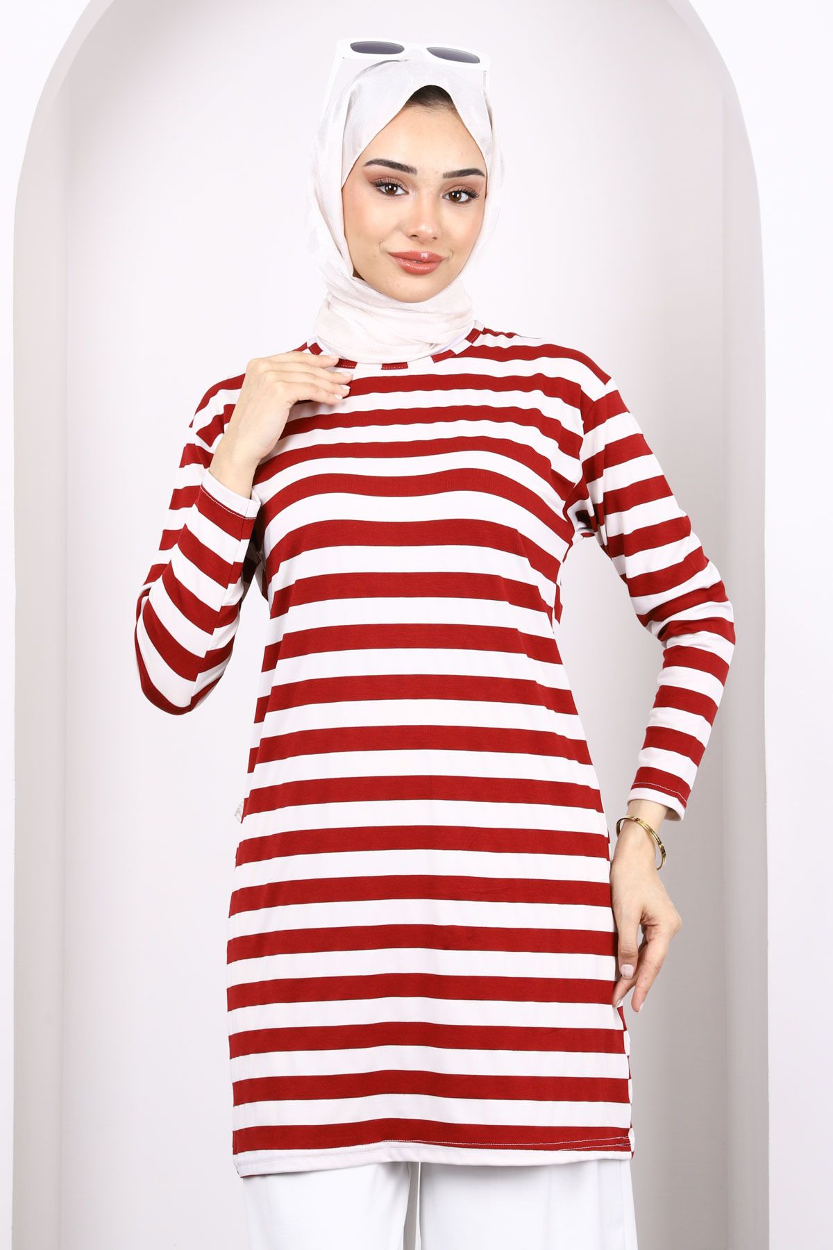 İmajButik Bordo Çizgili Uzun Kol Tunik