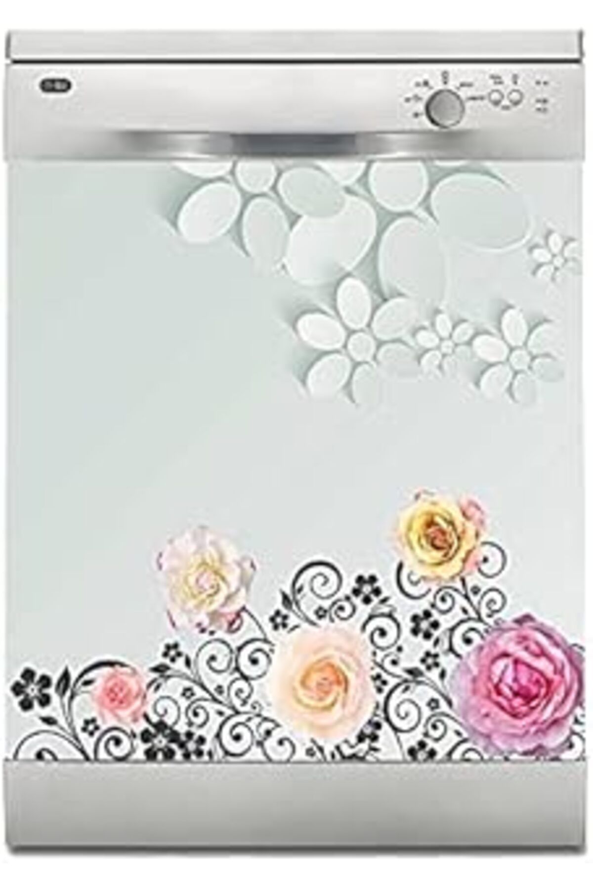 NETWORK ART Bulaşık Makinesi Sticker Kaplama Beyaz Eşya Kaplama 3D Flowers