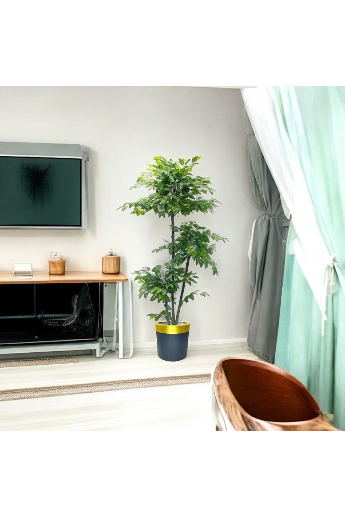 Altun Çiçekcilik 180 cm lux saksıda benjamin ağacı - renk_variant_property : Yeşil