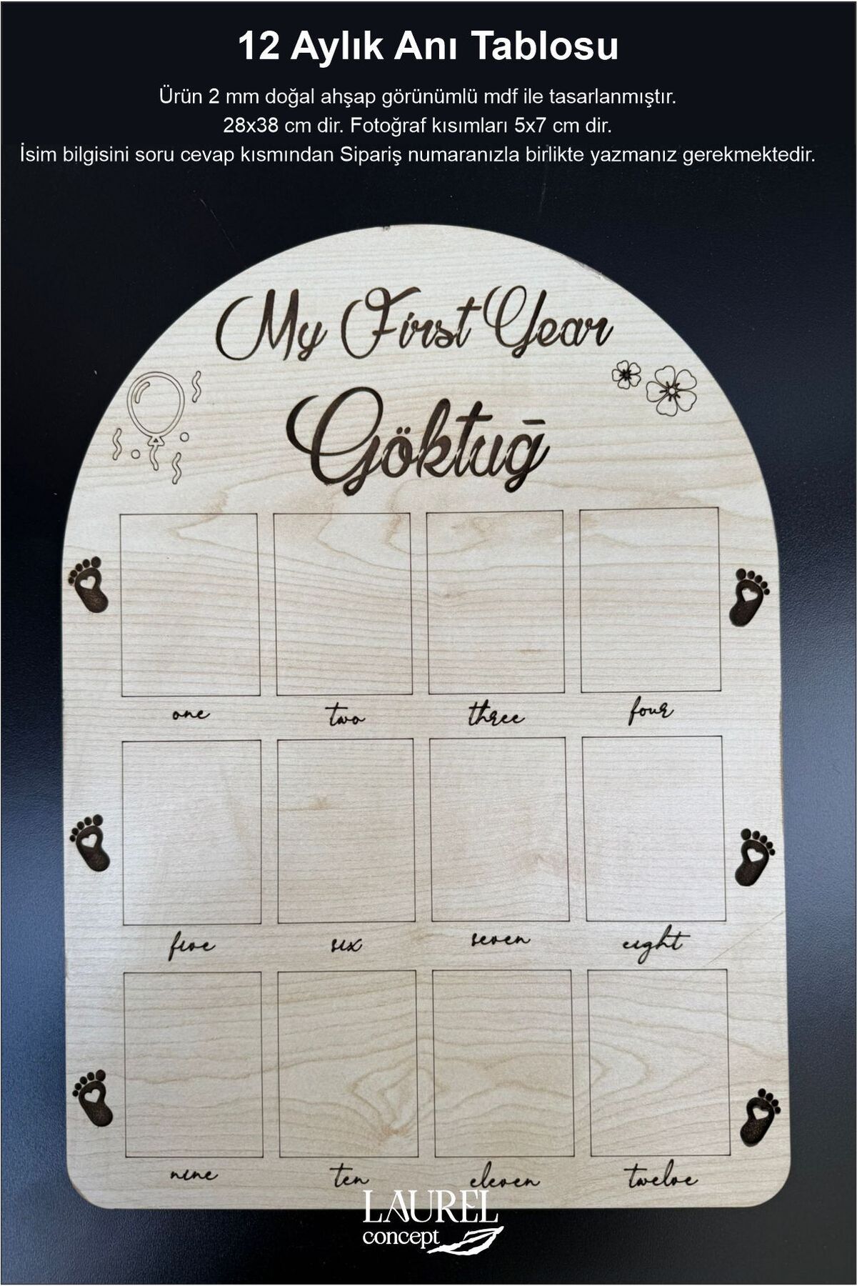 laurelconcept Ahşap Bebek 12 Aylık Fotoğraf Çerçevesi Panosu