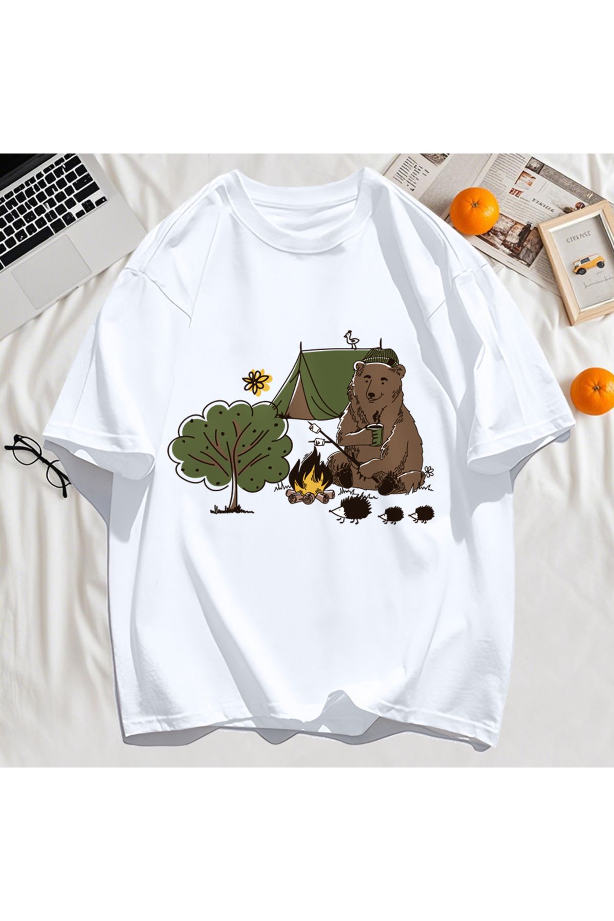 StartMore Y2k Vintage Tişört Tee Kamp Karikatür Ayı Baskı