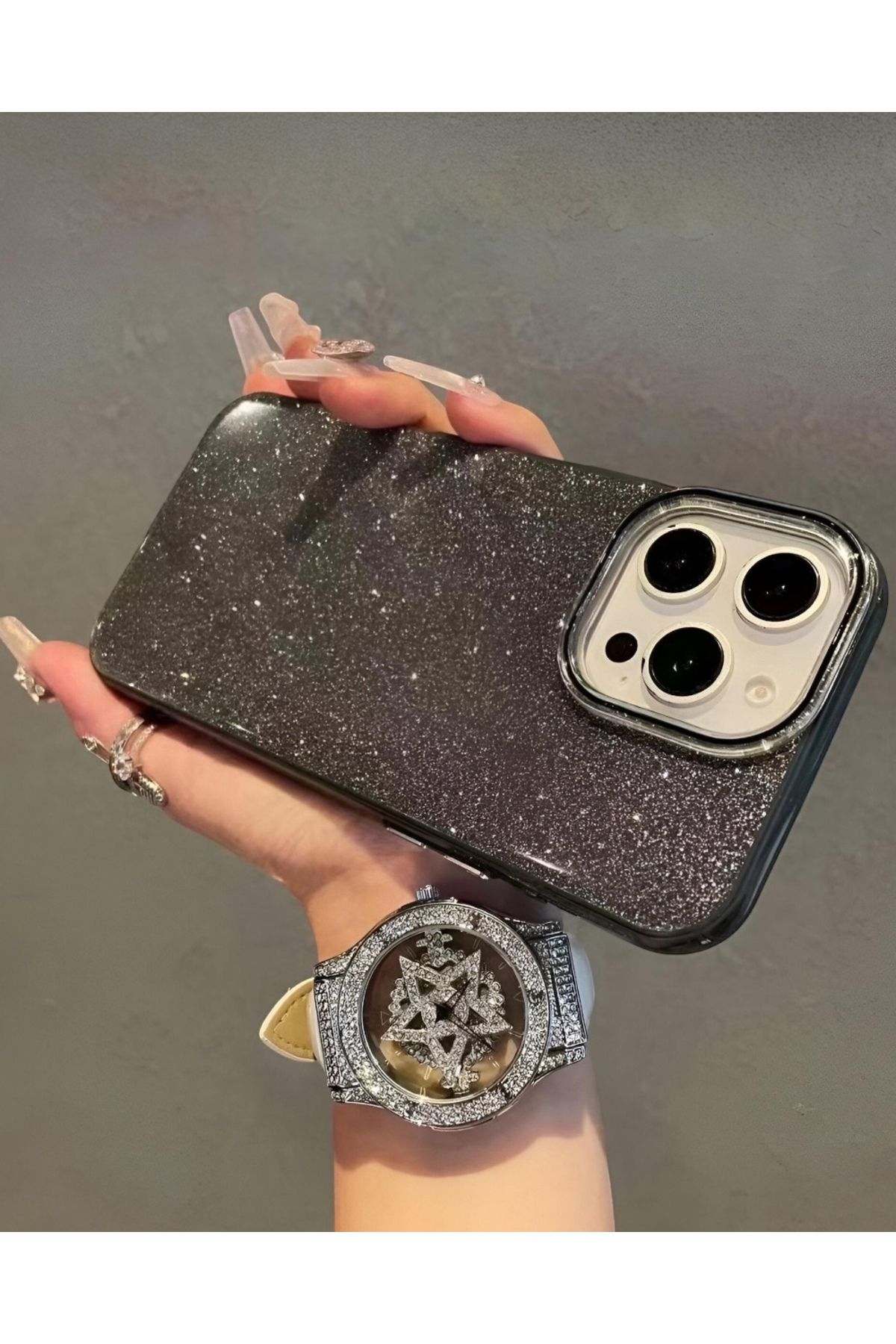 KILIF HOUSE Iphone 13 Uyumlu Simli Lens Hediyeli Sert Mika Simli Kılıf