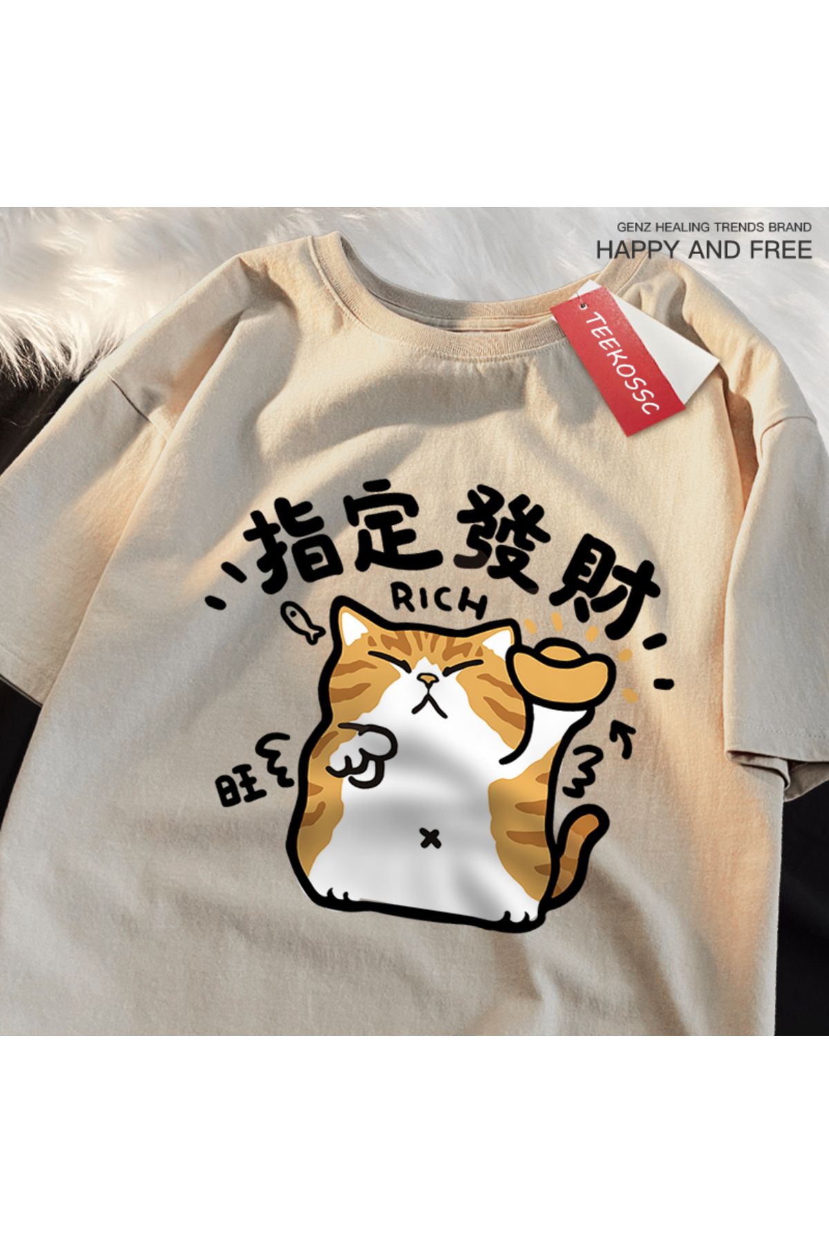 StartMore Y2k Vintage Tişört Tee Belirlenmiş servet eğlenceli kedi japon tarzı