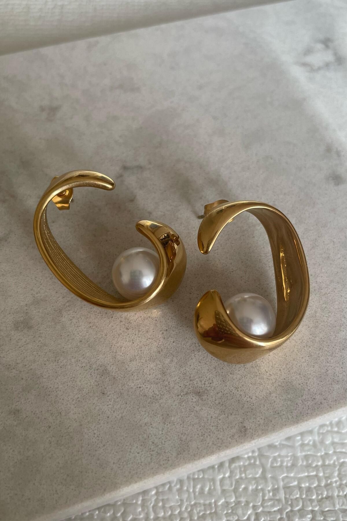 monvee Gold Çelik İncili Kadın Küpe