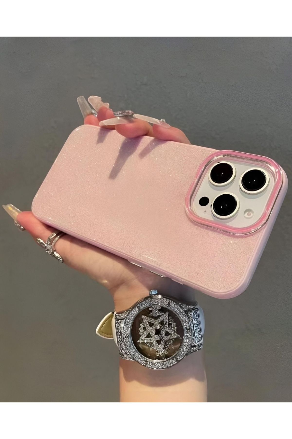 KILIF HOUSE Iphone 13 Uyumlu Simli Lens Hediyeli Sert Mika Simli Kılıf