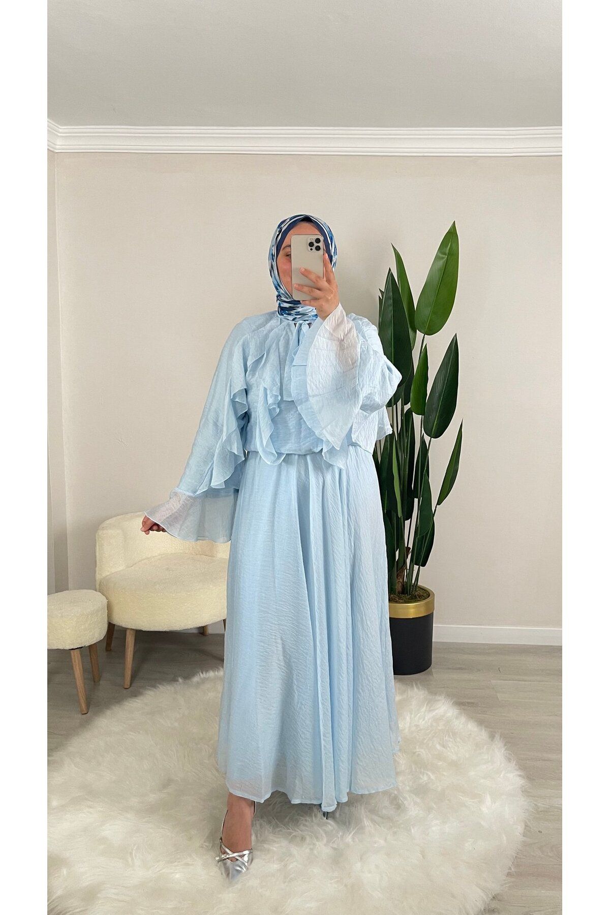 demet's collection DİANA Fırfırlı Şifon Kumaş İkili Etekli Takım