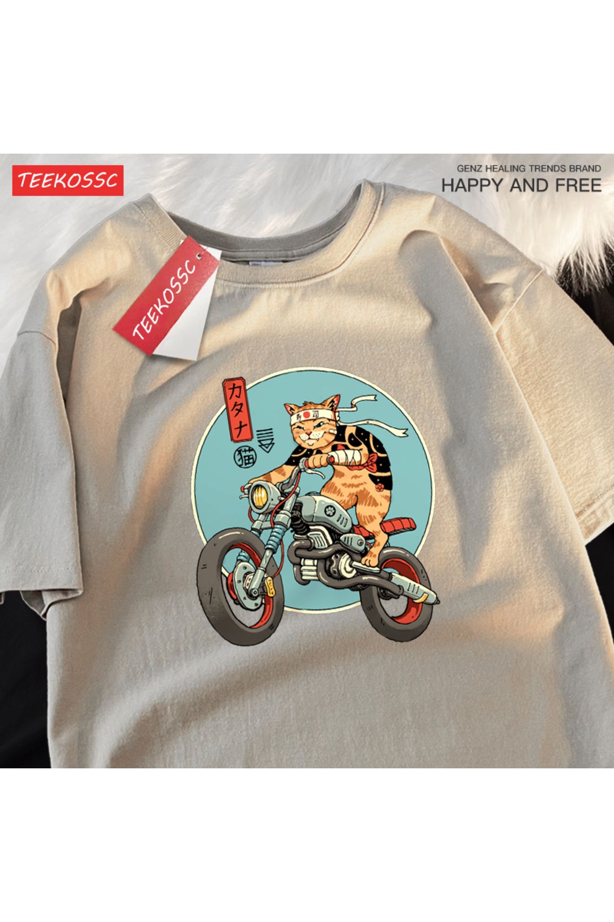 StartMore Y2k Vintage Tişört Tee Japon Harajuku motosiklet kedi