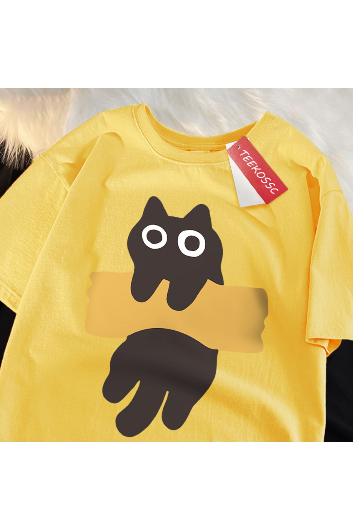 StartMore Y2k Vintage Tişört Tee Eğlenceli Yapışkan Bant Kedi Baskı Japon Tarzı