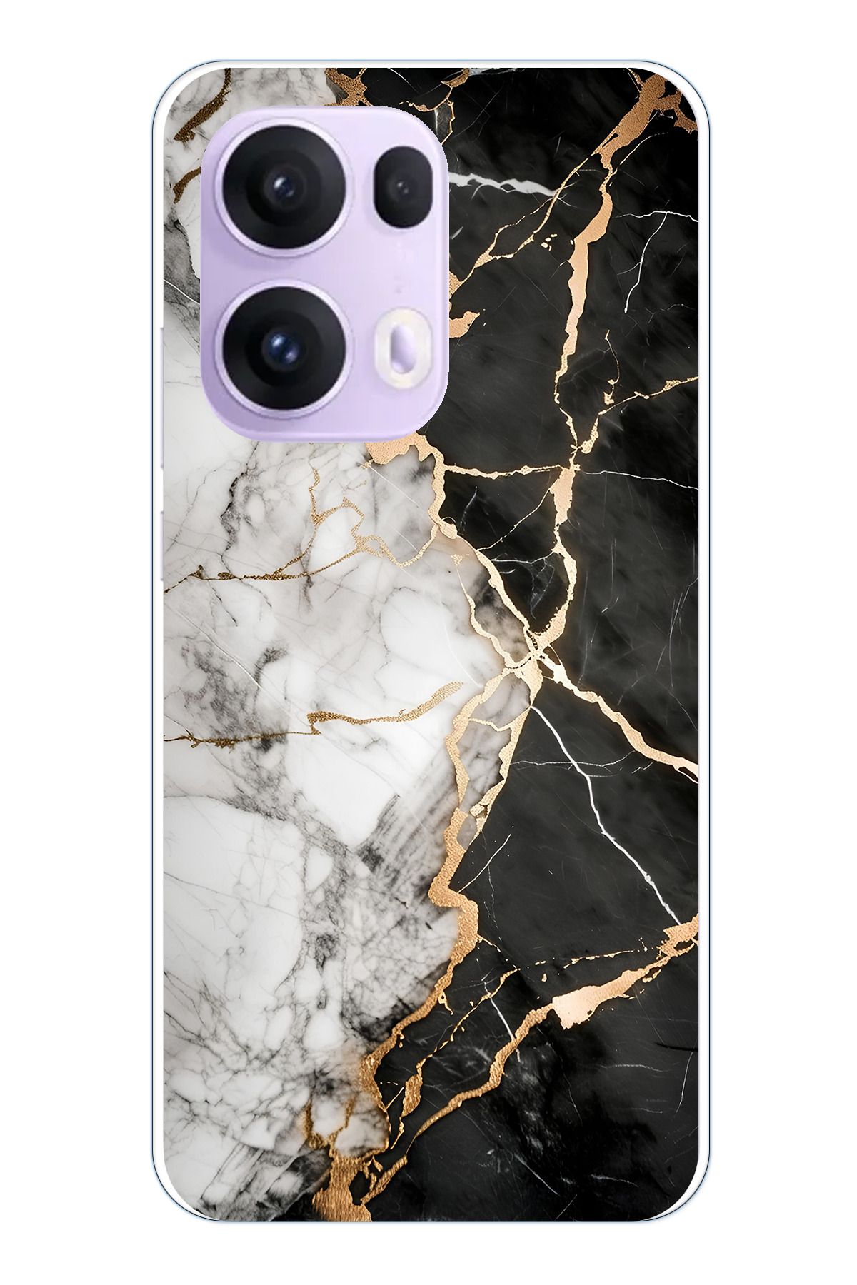 TechTree OPPO Reno 13 PRO Uyumlu Siyah Beyaz Mermer Şeffaf Silikon Kılıf