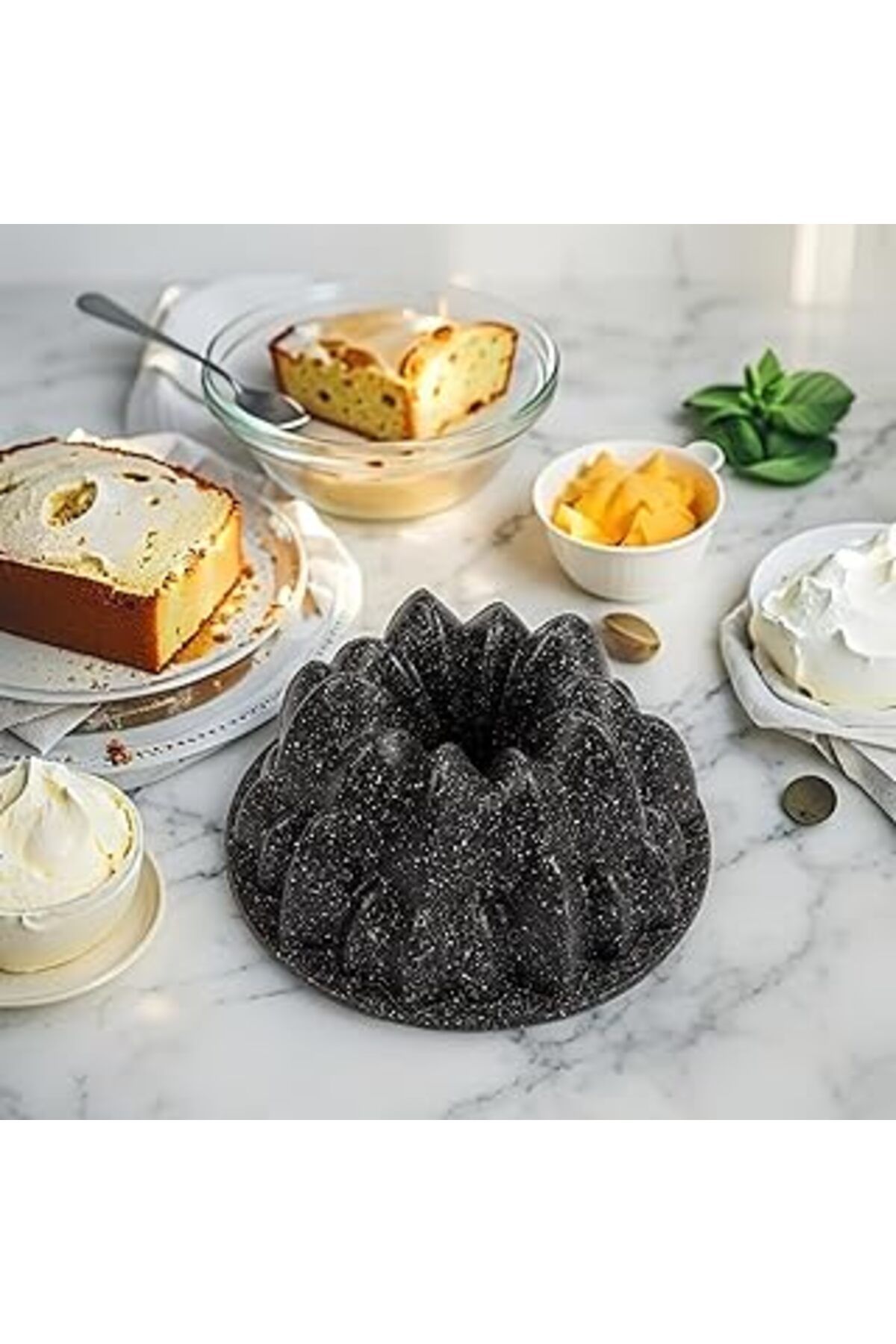 Mu Art Ahşap Thermo Döküm Gövdeli Kek Kalıbı 24Cm, Dilimli Ve Döküm, Siyah Granit Benekli Pişirme Kabı, Kolay Çı