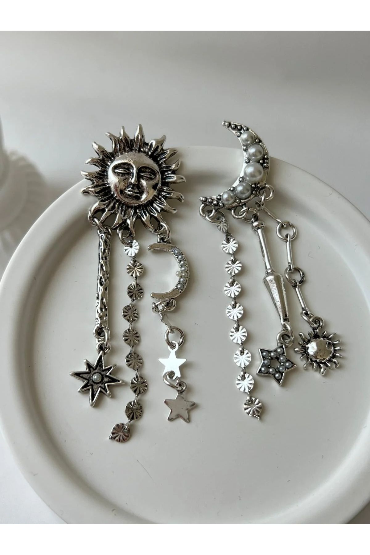 stainles steel güneş ve ay sallantılı tasarım kolye