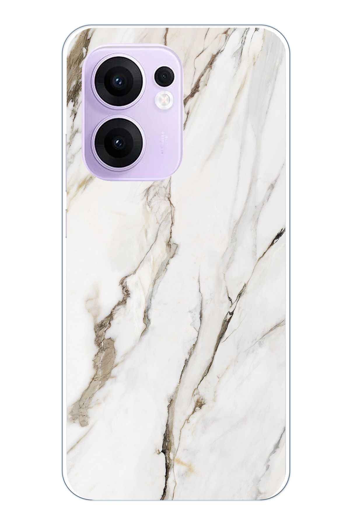 TechTree OPPO Reno 13F Uyumlu Beyaz Mermer Şeffaf Silikon Kılıf
