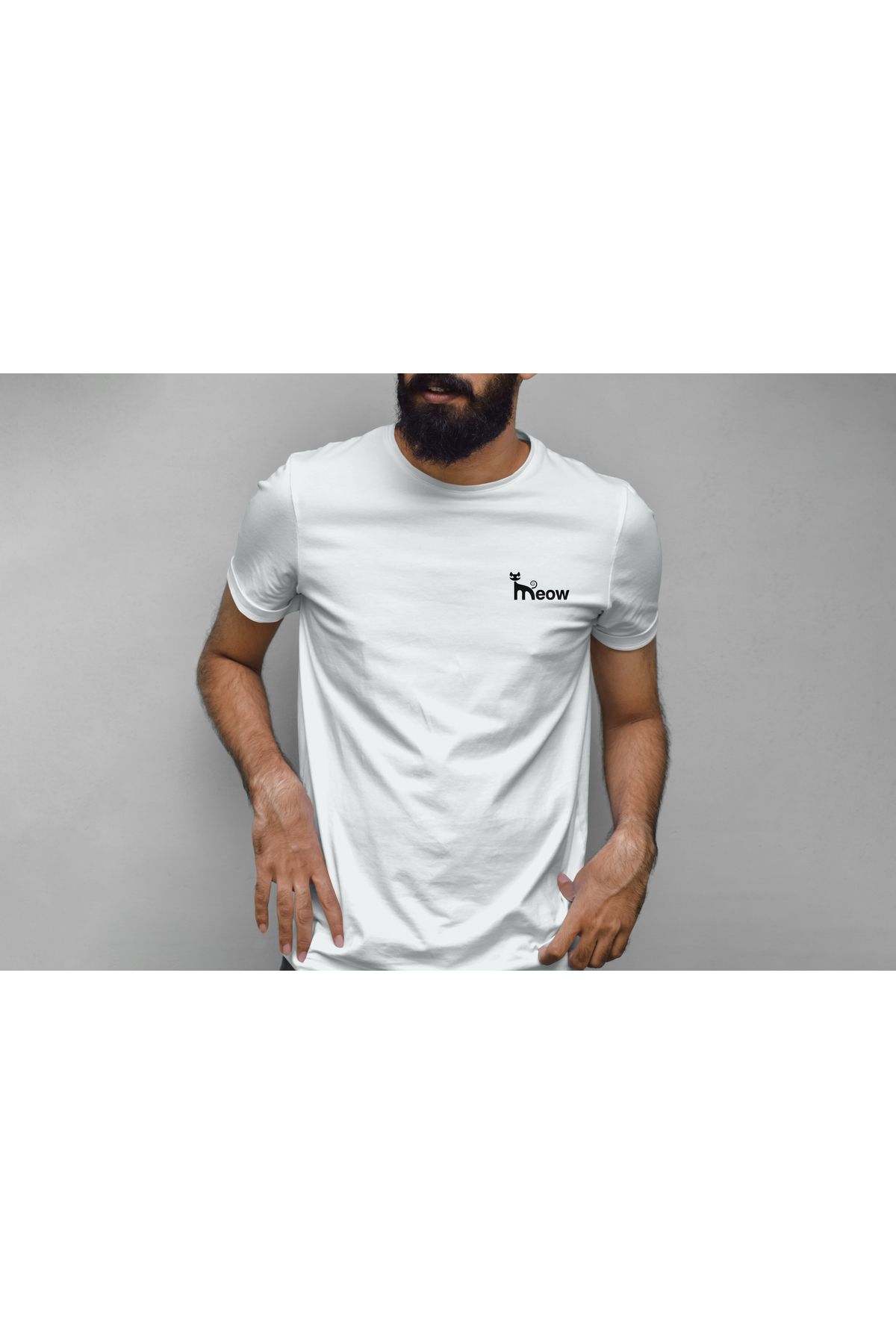 YEACHY Unisex Minimal Kedi Miav Baskılı T-Shirt