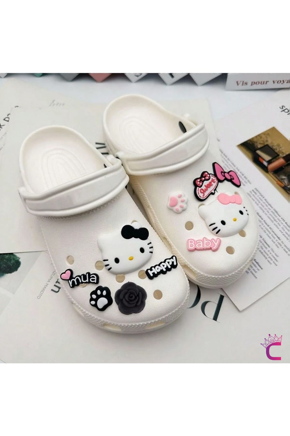 Cinderella 10'lu Mua Hello Kitty Çocuk Terlik Süsü Seti Jibbitz - Cross Plaj Çanta Charm Terlik Süsleri Crocks
