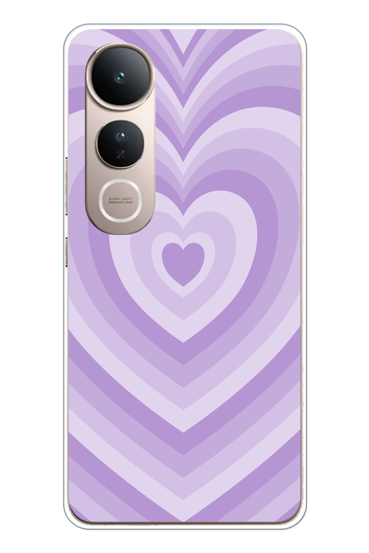 TechTree Vivo V50 Lite Uyumlu Mor Kalp Dalgalar Tasarımlı Şeffaf Silikon Kılıf