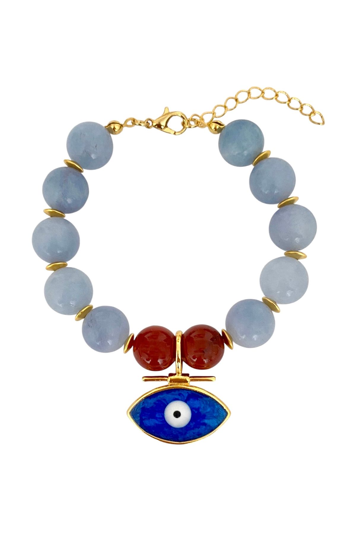 Bonnjerra Jewellery Akuamarin ve Akik Taşlı Lacivert Mineli Nazar Detaylı Göz Bileklik