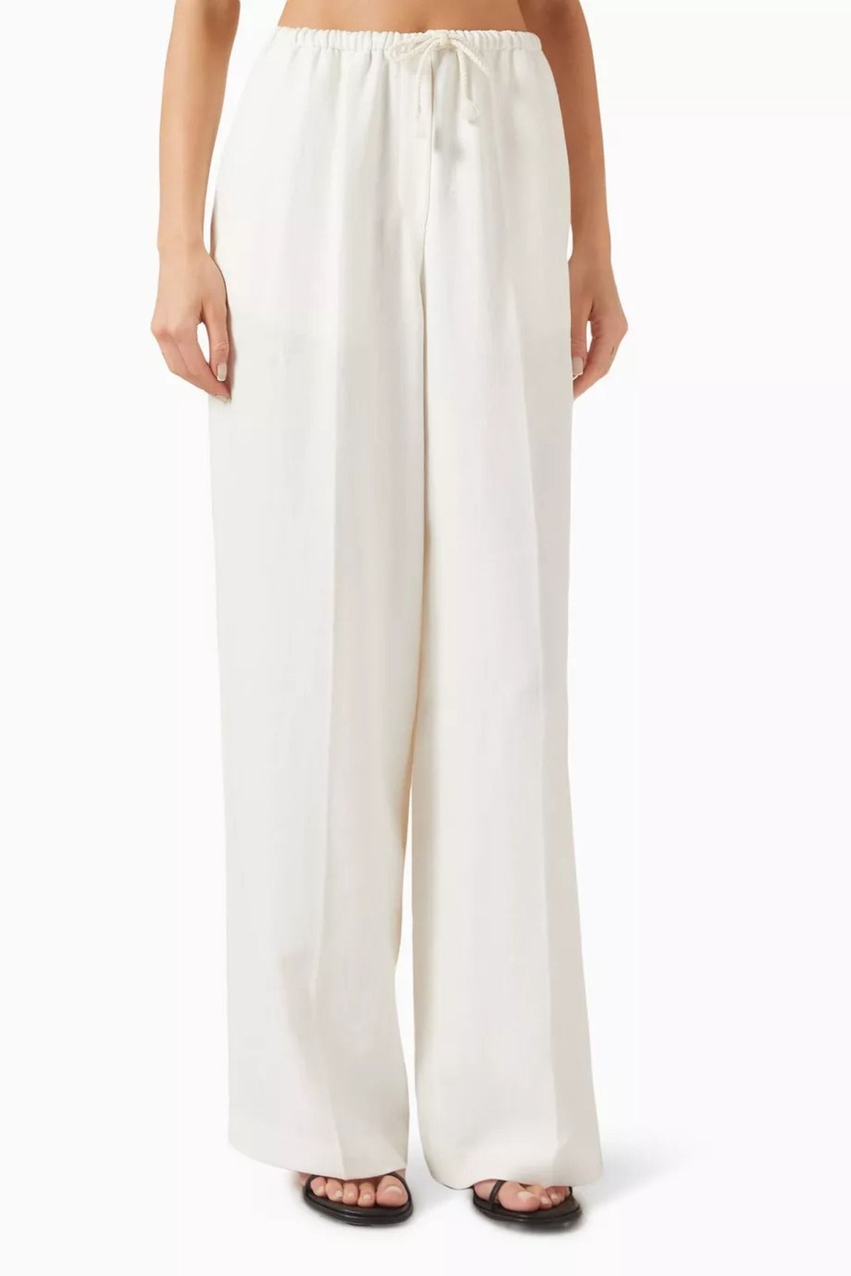 12storeez Linen Blend Suit Pants, Düz Paça ve Nefes Alabilir Yazlık Pantolon Ekru
