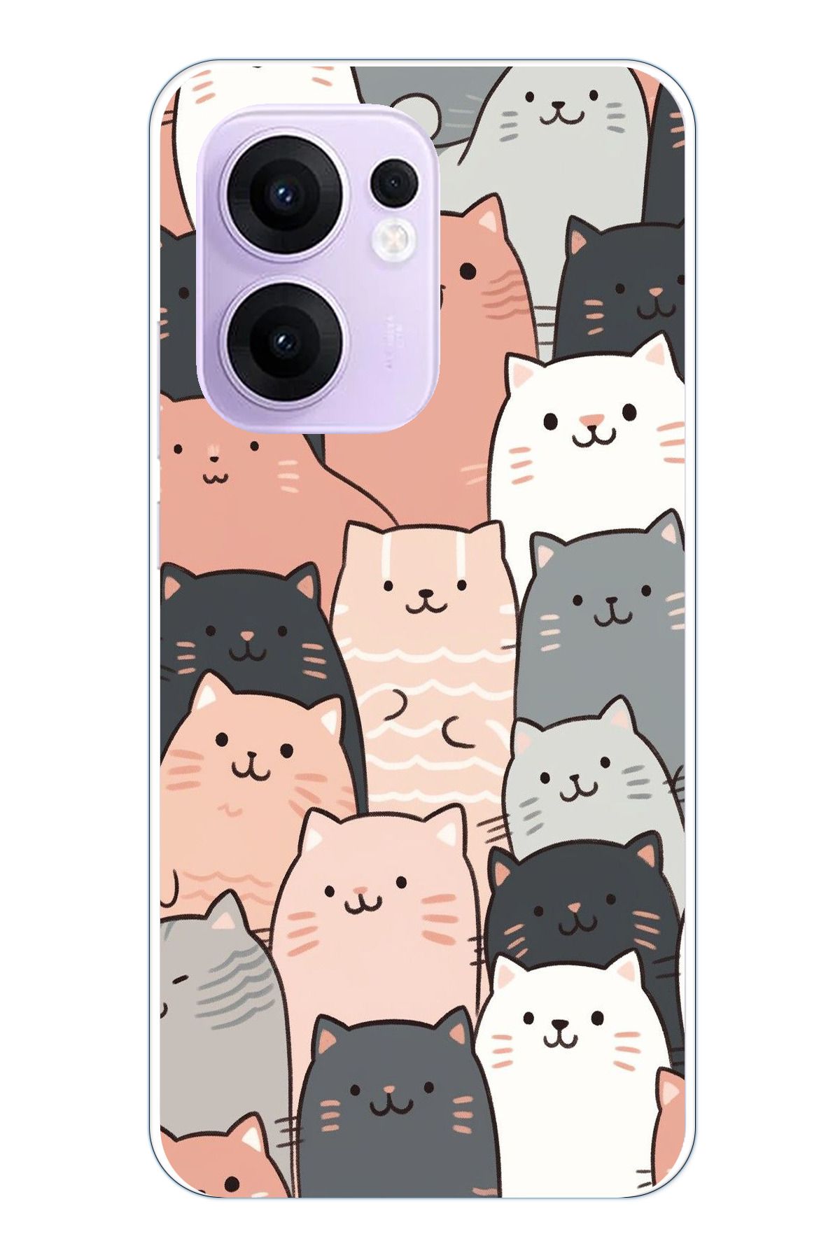 TechTree OPPO Reno 13F Uyumlu Pufi Kedicikler Tasarımlı Şeffaf Silikon Kılıf