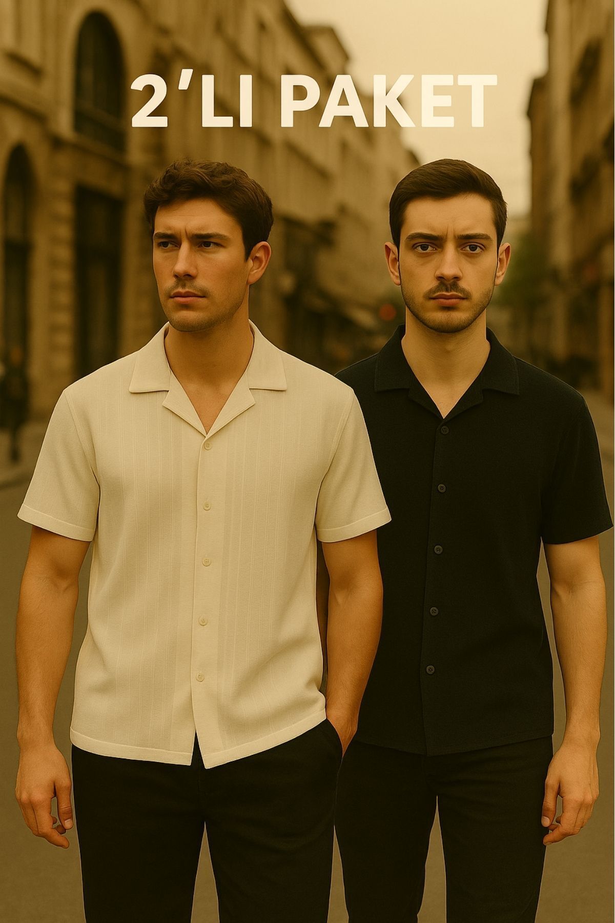 DAMGA JEANS Erkek 2'Li Paket Kısa Kollu Basic Yazlık Gömlek