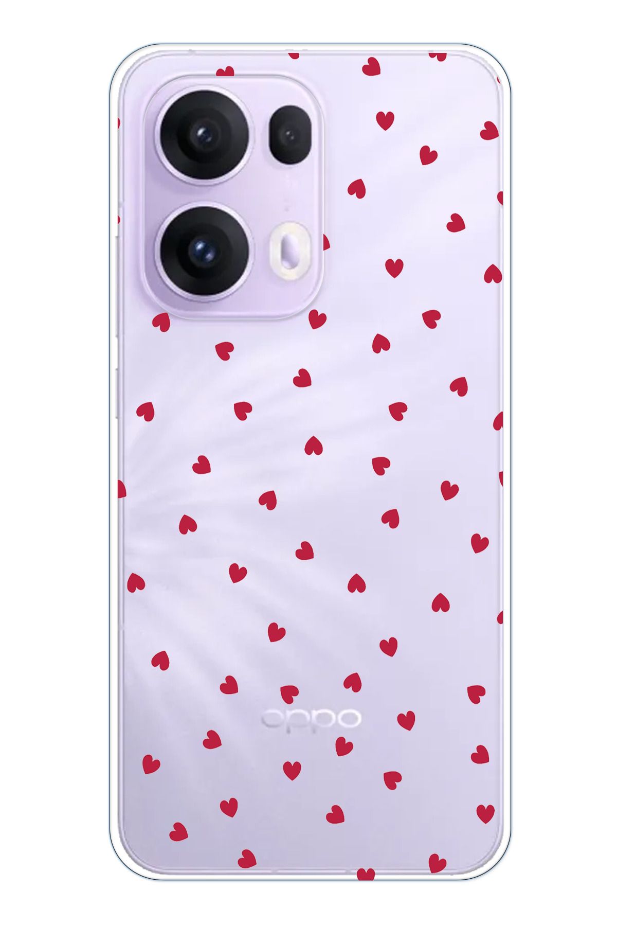 TechTree OPPO Reno 13 PRO Uyumlu Kırmızı Kalpler Tasarımlı Şeffaf Silikon Kılıf