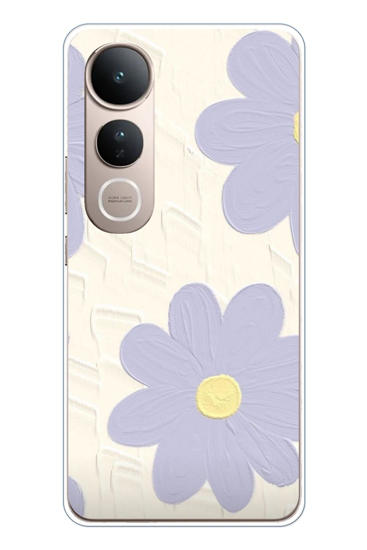 TechTree Vivo V50 Lite Uyumlu Mor Papatya Tasarımlı Şeffaf Silikon Kılıf