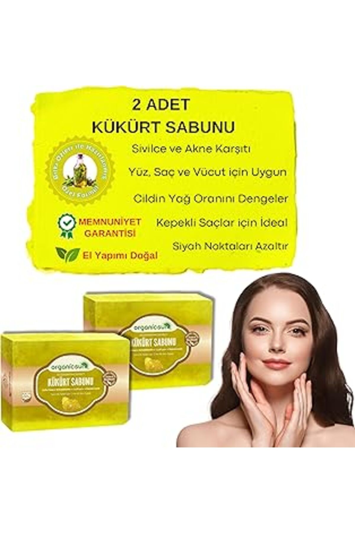 Qedii Organicsun Doğal Kükürt Sabunu 140 Gr X 2 Adet Tüm Cilt Tipleri İçin Antioksidan Ve Hücre Yenileyic