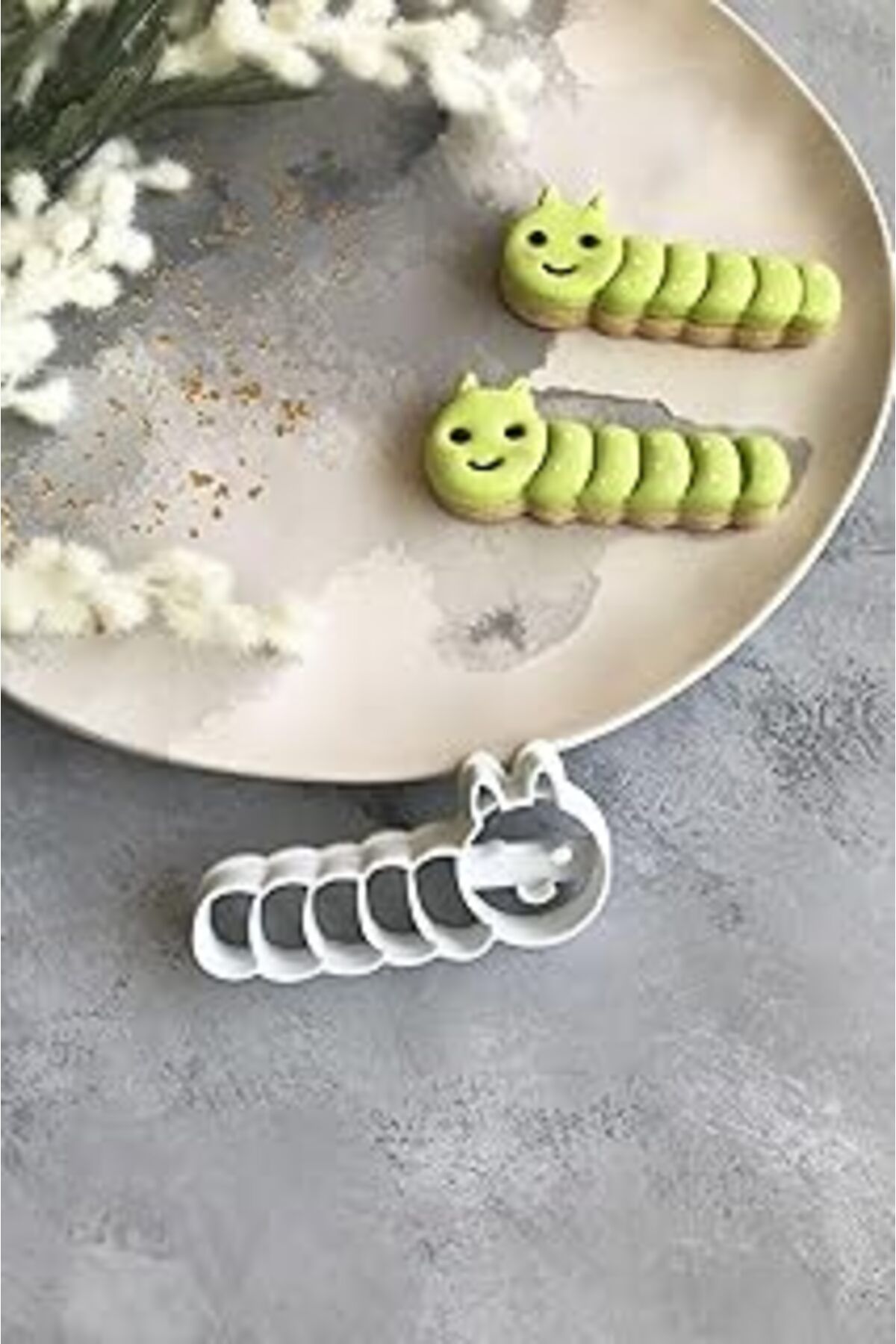 Mu Art Ahşap Cestopieno Beyaz Tırtıl Hamur Şekillendirici/Kurabiye Kalıbı