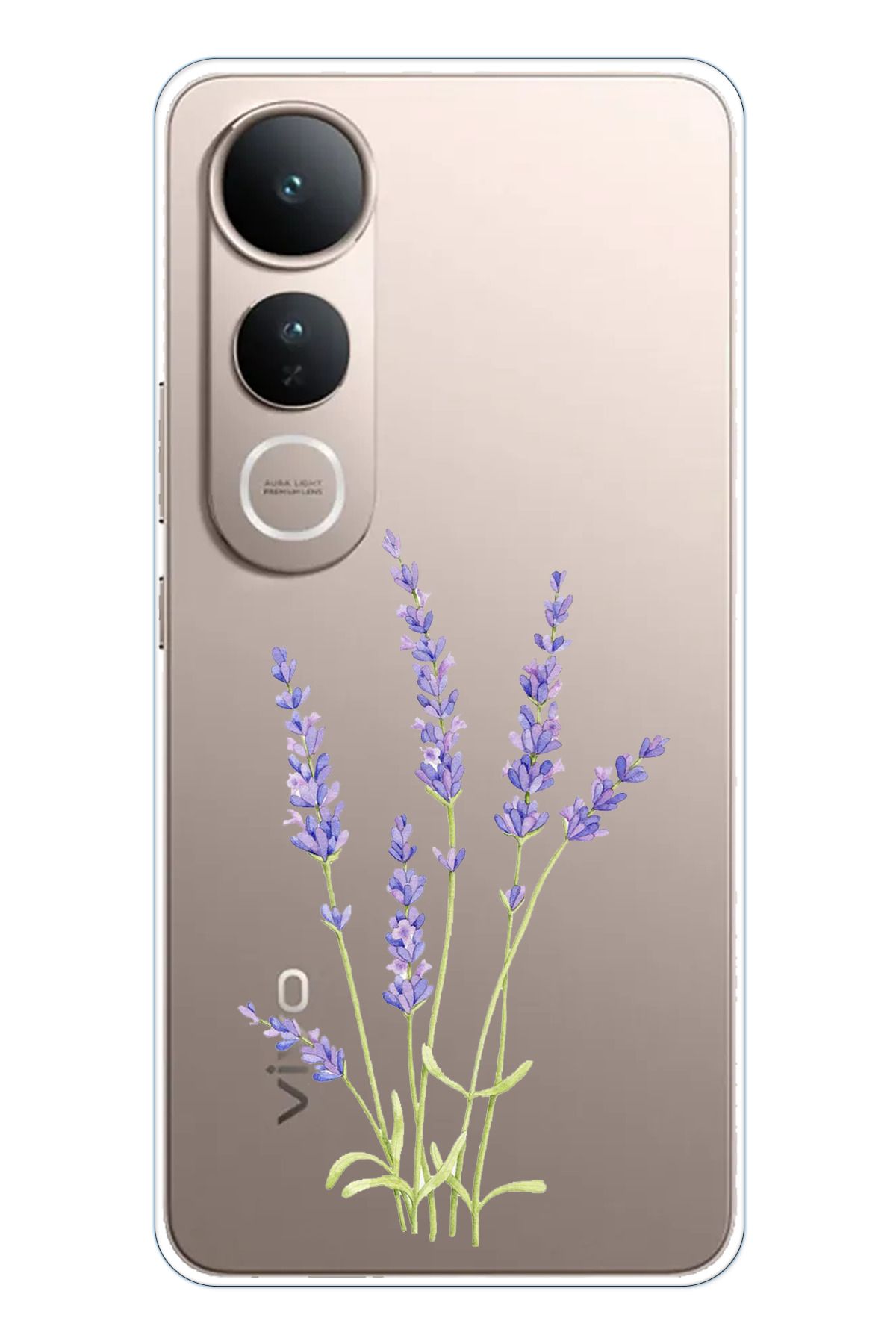 TechTree Vivo V50 Lite Uyumlu Lavanta Çiçek Tasarımlı Şeffaf Silikon Kılıf