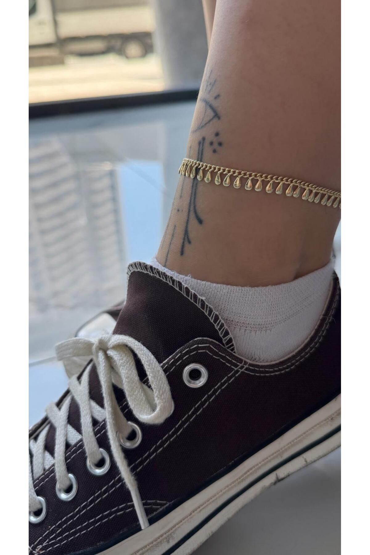 MODA Sallantılı Boncuklu 14k Çelik Halhal 27 cm