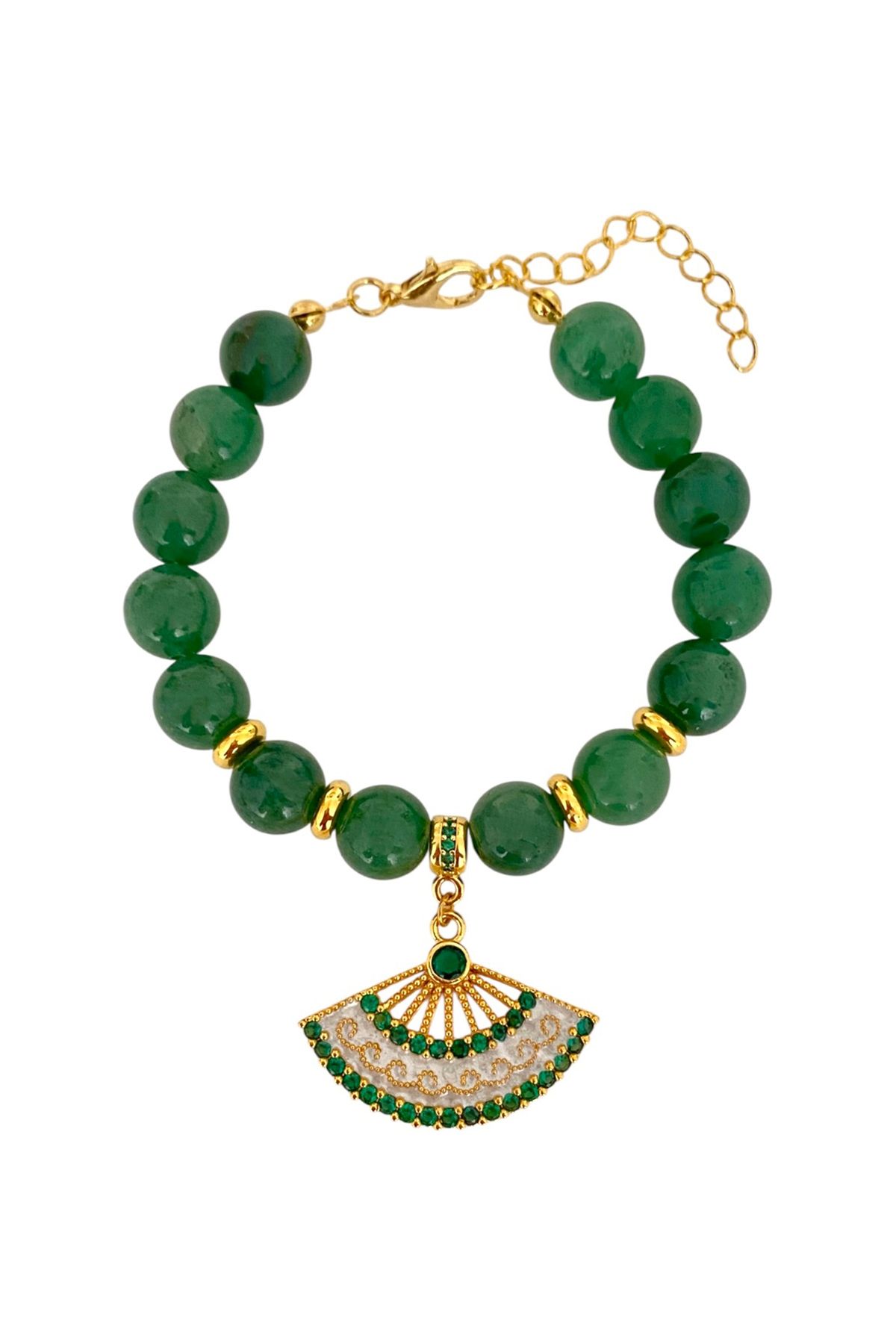 Bonnjerra Jewellery Aventurin Taşlı Zirkon Yelpaze Bileklik