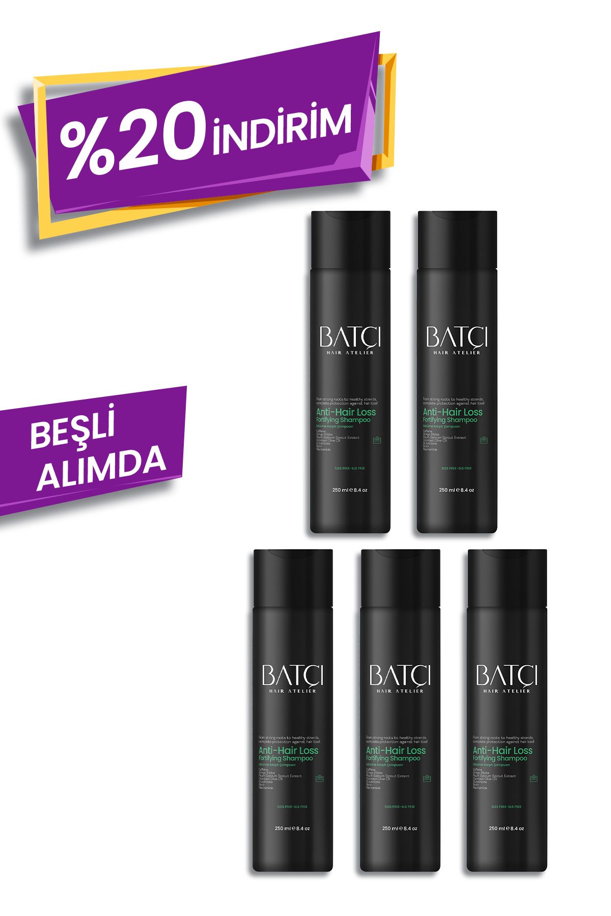 Batçı Avantajlı 5'li Set Saç Dökülmesine Karşı Hızlı Sac Uzatan Dolgunlaştırıcı Besleyici Şampuan 250 ml