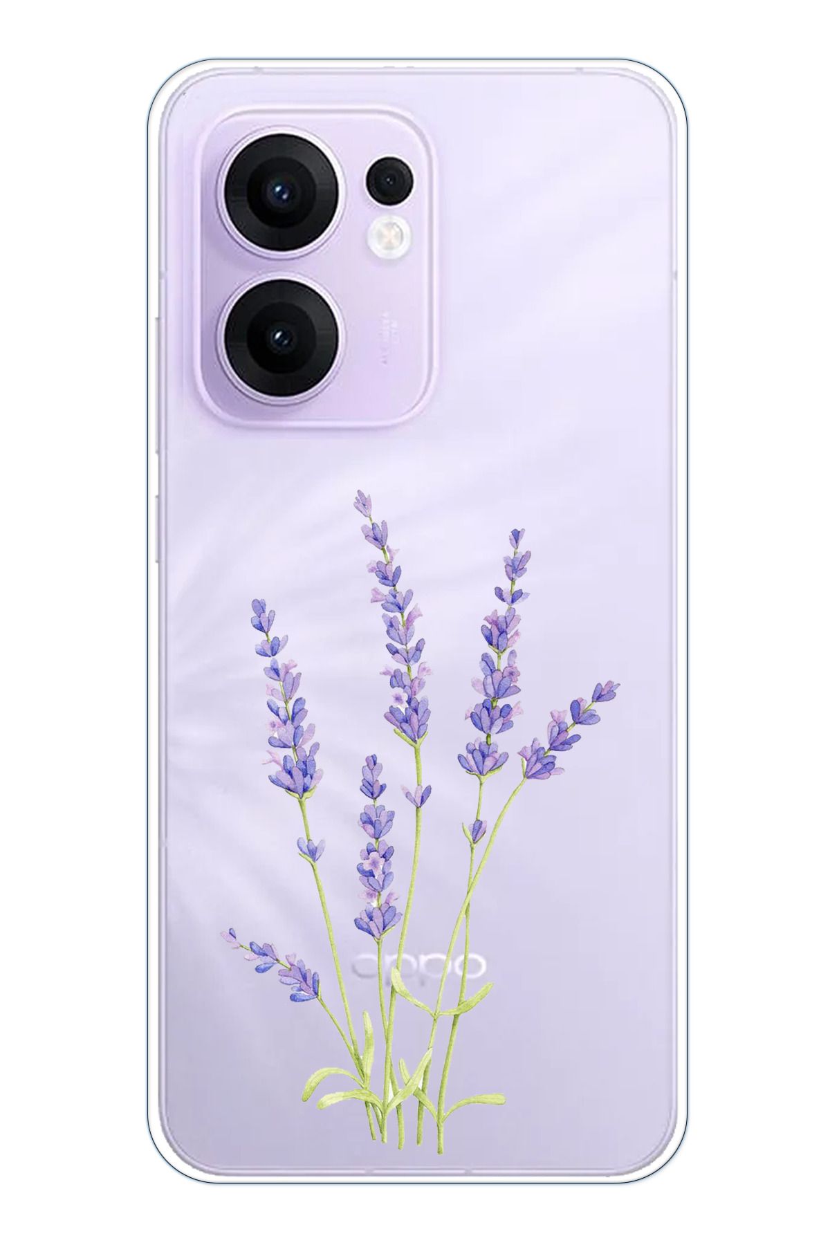 TechTree OPPO Reno 13F Uyumlu Lavanta Çiçek Tasarımlı Şeffaf Silikon Kılıf