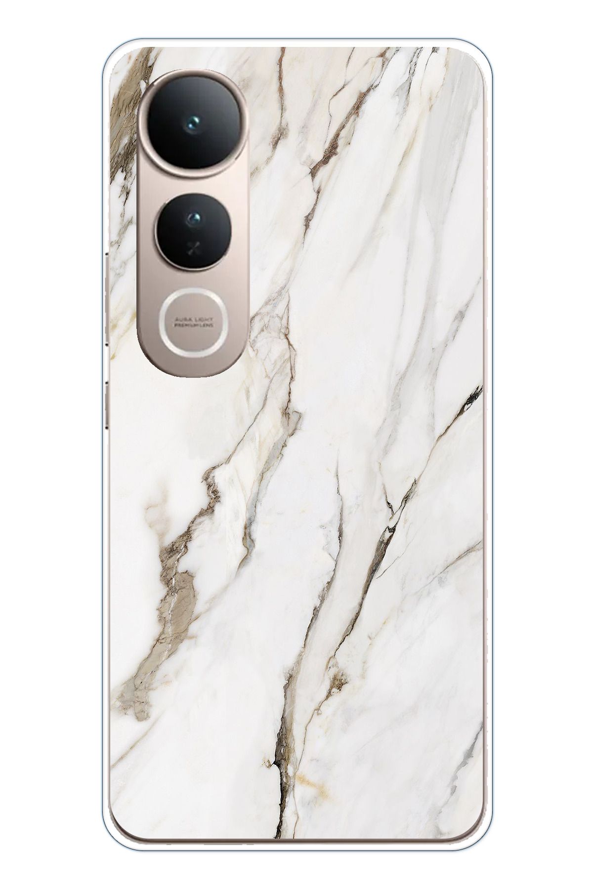 TechTree Vivo V50 Lite Uyumlu Beyaz Mermer Şeffaf Silikon Kılıf