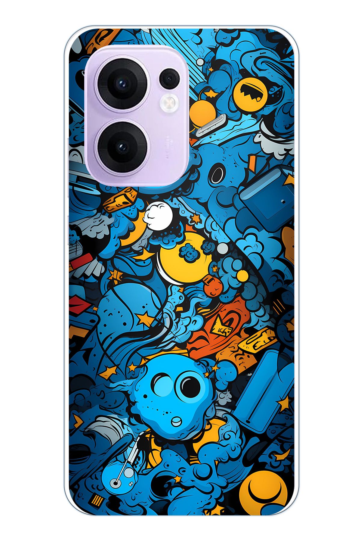 TechTree OPPO Reno 13F Uyumlu Mavi Kafatasları Şeffaf Silikon Kılıf