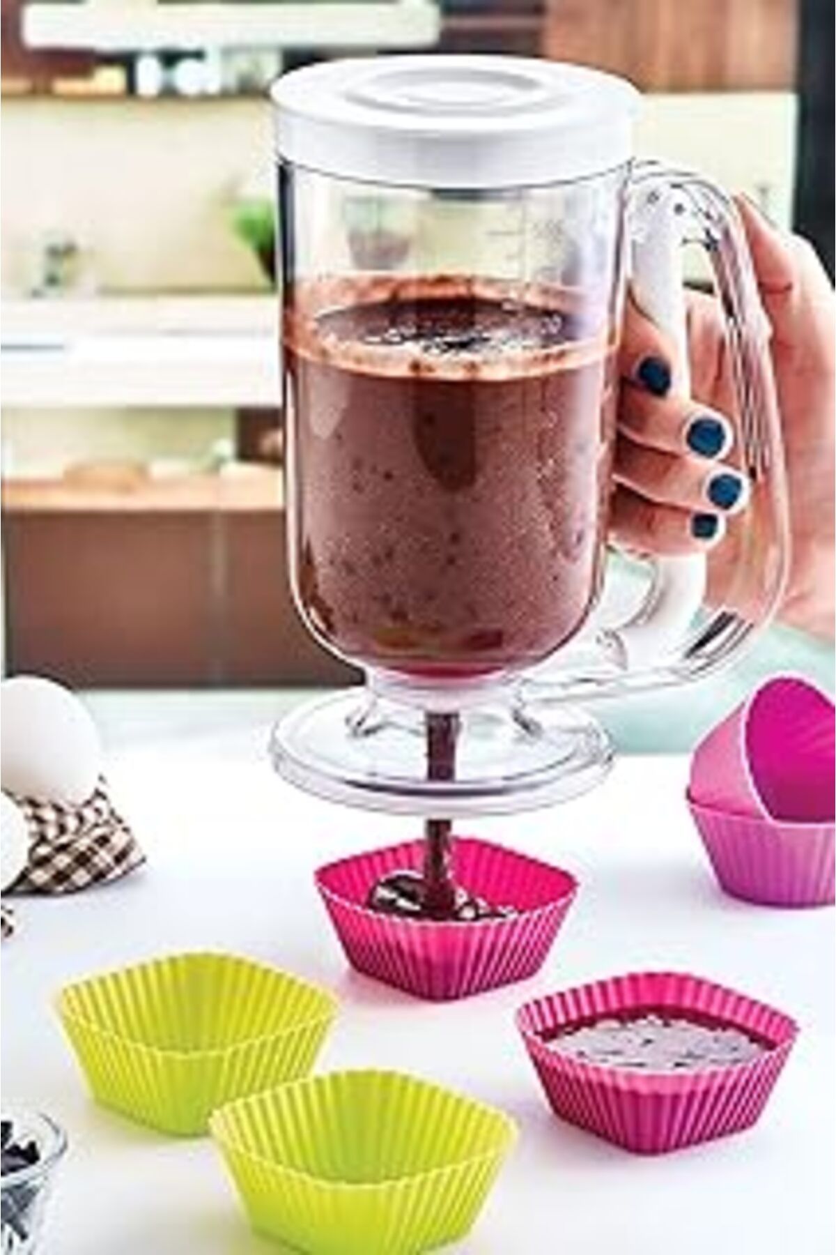 Mu Art Ahşap Qniay Pratik Seri Hamur Porsiyonlayıcı 1 Lt Pancake Ölçekli Krema Hamur Puding Dağıtıcı Akıtma