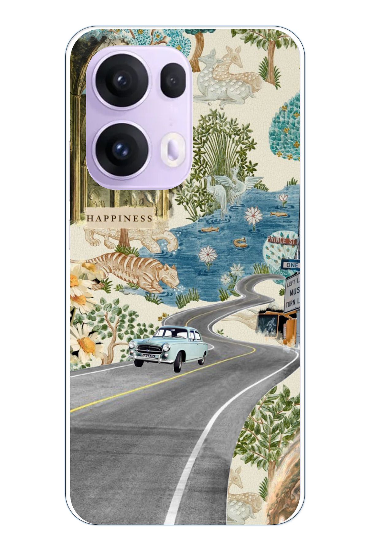 TechTree OPPO Reno 13 PRO Uyumlu Yeşil Sanatsal Yol Çiçekler Şeffaf Silikon Kılıf